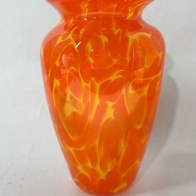Sale Photo Thumbnail #260: HAND BLOWN ORANGE FRIT GLASS VASE