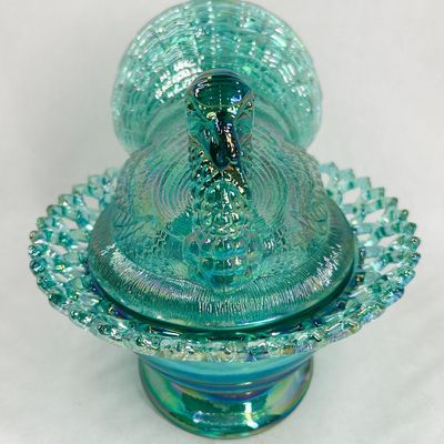 Sale Photo Thumbnail #435: MOSSER GLASS TURKEY ON NEST CARNIVAL GLASS