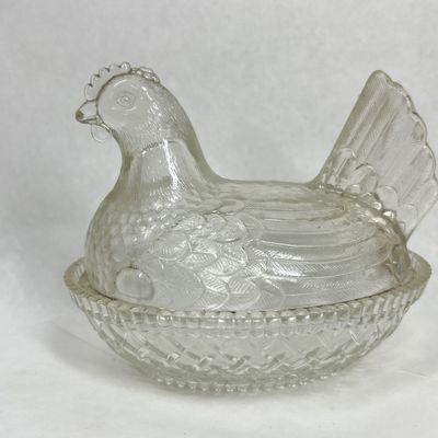 Sale Photo Thumbnail #123: PRESSED CLEAR GLASS HEN ON NEST