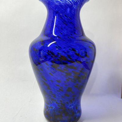 Sale Photo Thumbnail #258: COBALT BLUE AND SPOTTED ART GLASS VASE