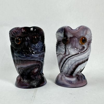 Sale Photo Thumbnail #316: IMPERIAL PURPLE SLAG GLASS OWL SET