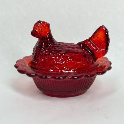 Sale Photo Thumbnail #162: MOSSER RUBY RED GLASS MINIATURE HEN ON NEST