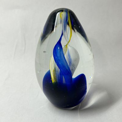 Sale Photo Thumbnail #236: COBALT AND YELLOW SWIRL GLASS EGG