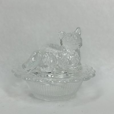 Sale Photo Thumbnail #228: MOSSER CLEAR GLASS CAT ON NEST DISH