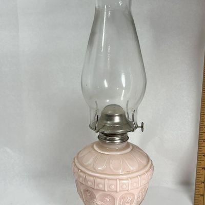 MOLDED PINK GLASS KEROSENE LAMP