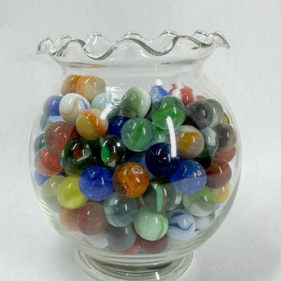 Sale Photo Thumbnail #304: ASSORTED VINTAGE GLASS MARBLES AND VASE