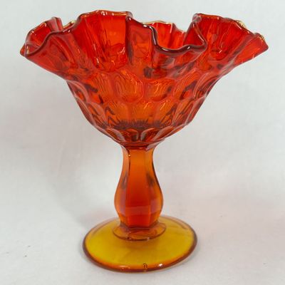 Sale Photo Thumbnail #280: VINTAGE AMBERINA THUMBPRINT GLASS COMPOTE
