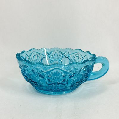 Sale Photo Thumbnail #467: PRESSED BLUE GLASS QUINTEC NAPPY