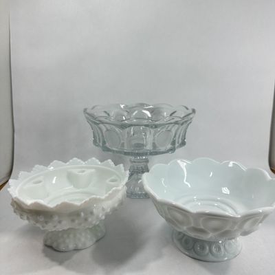 Sale Photo Thumbnail #300: FENTON HOBNAIL MILK GLASS TRIO