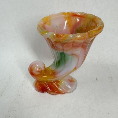 Sale Photo Thumbnail #336: SLAG GLASS CORNUCOPIA VASE