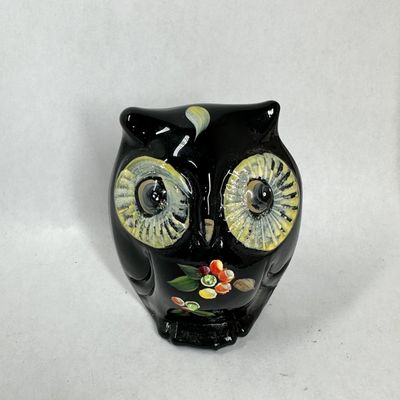 Sale Photo Thumbnail #326: FENTON SMITH HAND PAINTED BLACK GLASS OWL