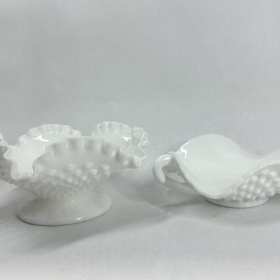 Sale Photo Thumbnail #298: TWO FENTON HOBNAIL MILK GLASS VESSELS