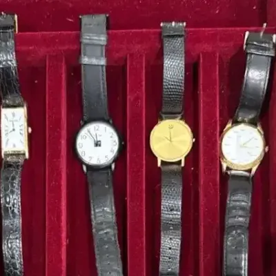 4 Mens Watches w/black leather bands