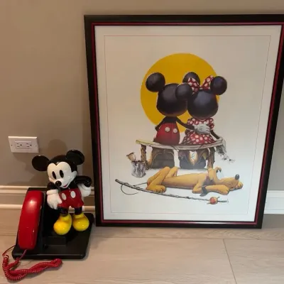 Mickey, Minnie & Pluto Framed Print & Mickey Slim Line Phone 