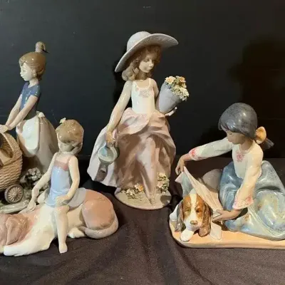 4 Lladro Girls Plus Dogs & Flowers (5364, 6229, 7676, Dog’s Best Friend)