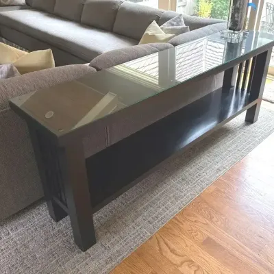 Black Wood Console Table w/ glass top