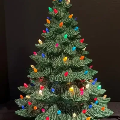 Large Ceramic Lighted Christmas Tree Music Box