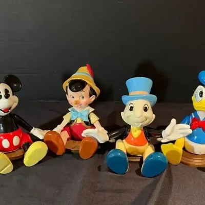 5 Schmid Disney Characters Music Boxes W/ Reticulated Legs & Wood Based