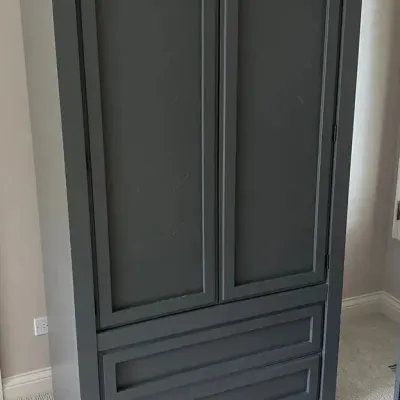 Thomasville Gray Painted Armoire W/Upper Cabinet & 2-Lower Drawers