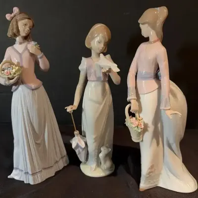 3 Lladro Young Ladies W/Flowers (7644, 7611, 7622)