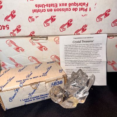 Princess House Crystal Treasures lead crystal dinosaur figurine with original box and insert paper, made in Germany.