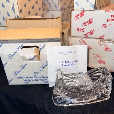 Princess House lead crystal tape dispenser with original box and insert sheet, made in Germany.