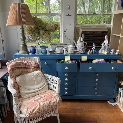 Sale Photo Thumbnail #9: wicker furniture, hand-painted wood dresser, various porcelain and ceramics