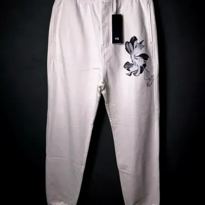 NWT Y-3 Adidas Graphic French Terry Jogger Pants, Off-White: Size M