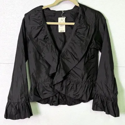 New with Tags Elizabeth Gillett Veronique Black Ruffle Jacket: Size M 