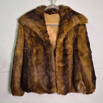 Genuine Dyed Rabbit Fur Coat: Brown Oversized Collar (Approx. Size S/M Women’s)