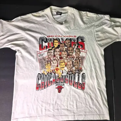 Vintage 1991 Chicago Bulls World Champions Caricature Graphic T-Shirt: XL