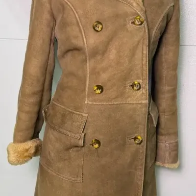 Vintage Brown Suede & Shearling Long Coat 