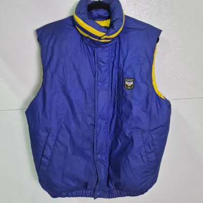 Vintage Polo by Ralph Lauren Blue & Yellow Crest Puffer Vest: Men’s M