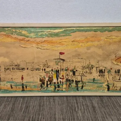 Elmo Gideon Signed Mid Century Impastoed Streetscape Painting on Board