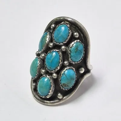 800 Silver Large Southwestern Multi-Stone Turquoise Cluster Ring