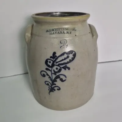 Antique  AO Whittemore Salt Glazed Stoneware 2 Gallon Crock - Havana, NY