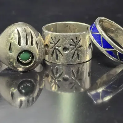 Sterling Silver Artisan Stone & Stamped Southwestern Style Rings (3)