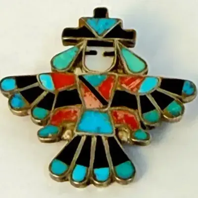 Sterling Silver Native American Zuni Knifewing Stone Inlay Brooch
