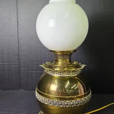 Gone With The Wind Style Brass Hurricane Lamp, Electrified