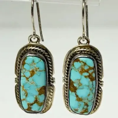 Sterling Silver Signed J.S. Southwestern Turquoise Earrings 