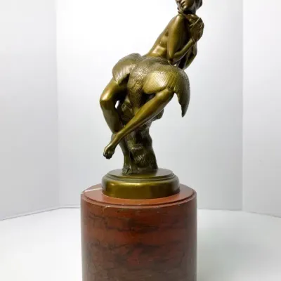 Antique Art Deco Heinrich Karl Scholz  "Leda with the Swan" Signed Sculpture on Marble Base