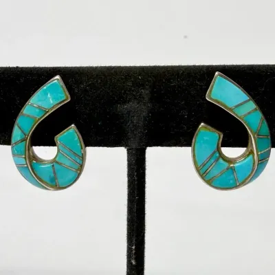 Sterling Silver Southwestern Turquoise Channel Inlay Spiral Earrings
