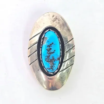 Vintage Sterling Silver C.P. Signed Southwestern Turquoise Brooch 