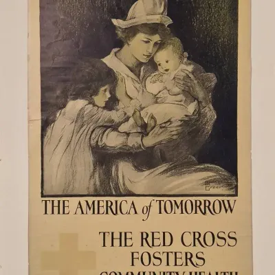 Antique WWI Era Red Cross Poster - "The America of Tomorrow' Blanche Greer
