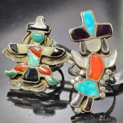800 Silver Southwestern Stone Inlay Figural Rings