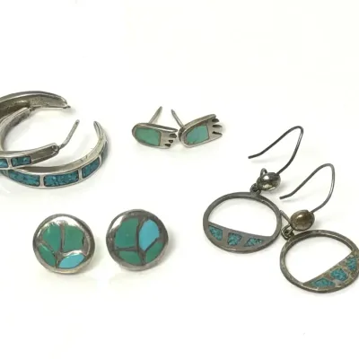 Sterling Silver Southwestern Turquoise Inlay Earrings (4)