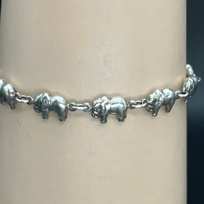 7" Sterling Silver 925 Elephant Charm Bracelet
