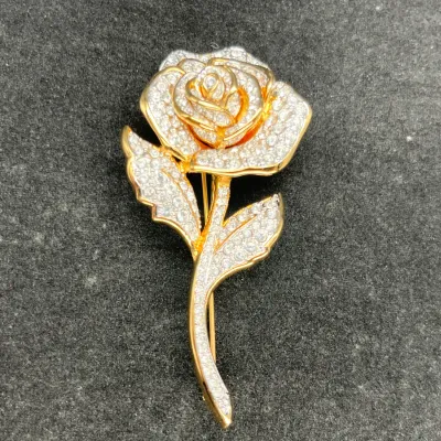Retired Swarovski Crystal Rose Brooch Pin
