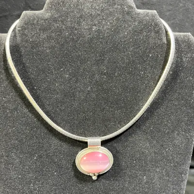 Sterling Silver Omega Choker & Large Pink Pendant
