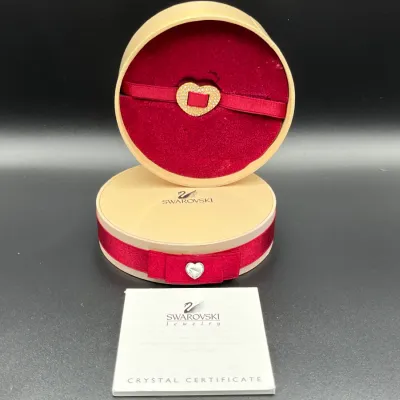  SWAROVSKI Swan Crystal Heart Red Ribbon Choker
